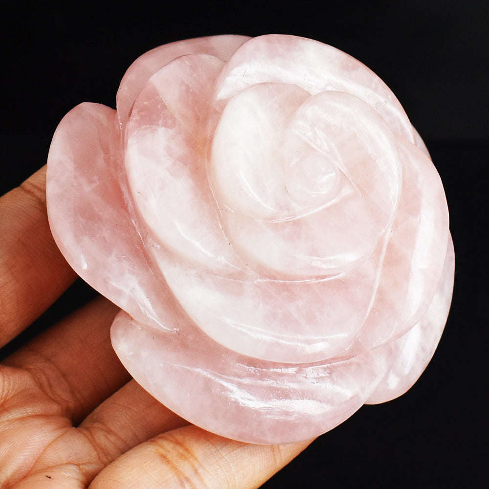 gemsmore:Artisian  855.00 Cts  Pink  Rose Quartz Hand Carved Rose Flower Carving