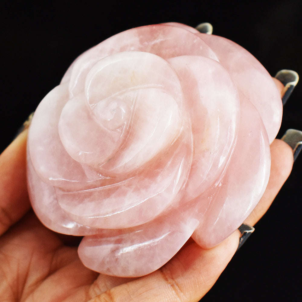 gemsmore:Artisian  855.00 Cts  Pink  Rose Quartz Hand Carved Rose Flower Carving