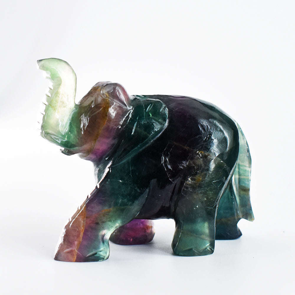 gemsmore:Artisian 891.00  Cts  Multicolor Fluorite Hand Carved Genuine Crystal Gemstone Carving Elephant