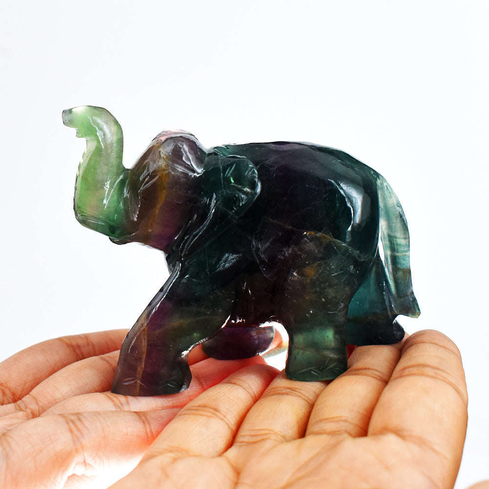 gemsmore:Artisian 891.00  Cts  Multicolor Fluorite Hand Carved Genuine Crystal Gemstone Carving Elephant