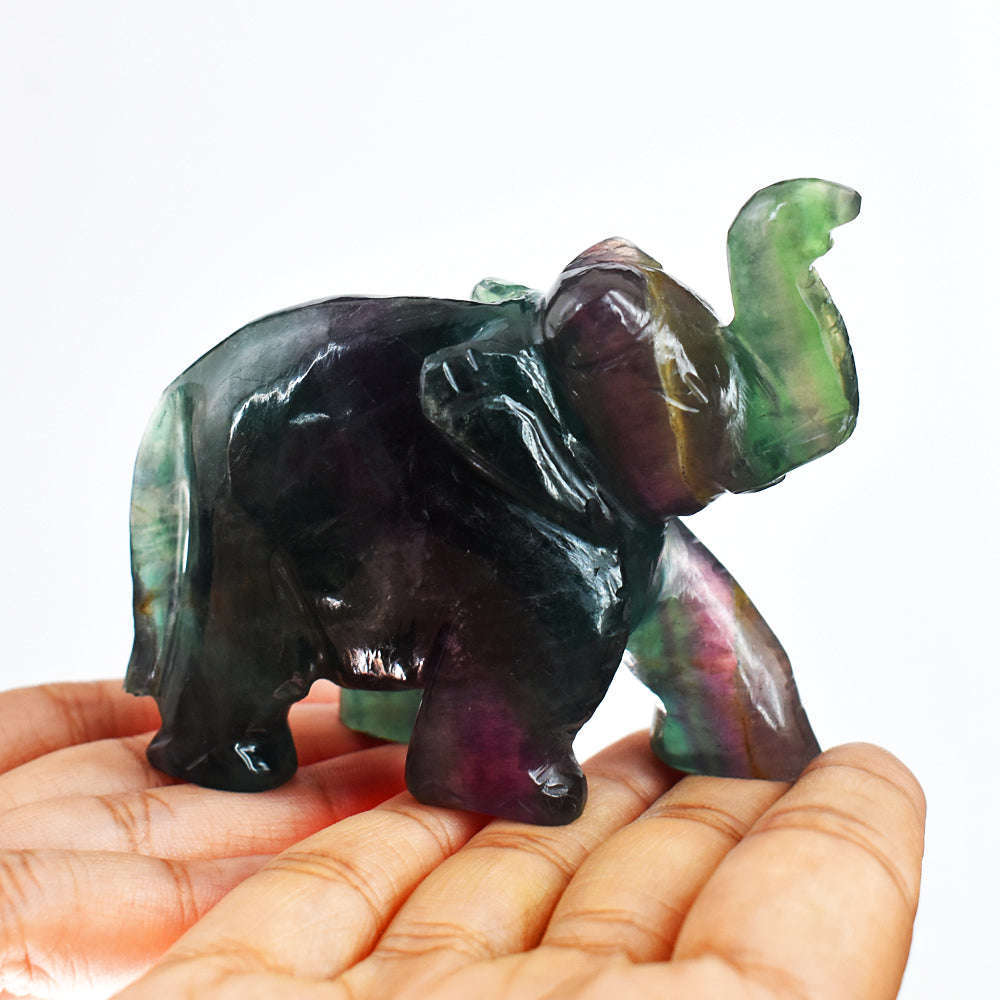 gemsmore:Artisian 891.00  Cts  Multicolor Fluorite Hand Carved Genuine Crystal Gemstone Carving Elephant