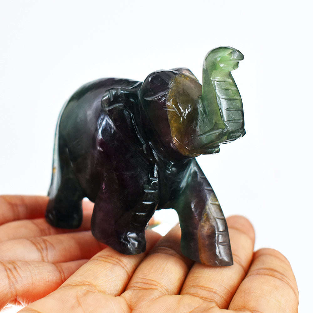 gemsmore:Artisian 891.00  Cts  Multicolor Fluorite Hand Carved Genuine Crystal Gemstone Carving Elephant