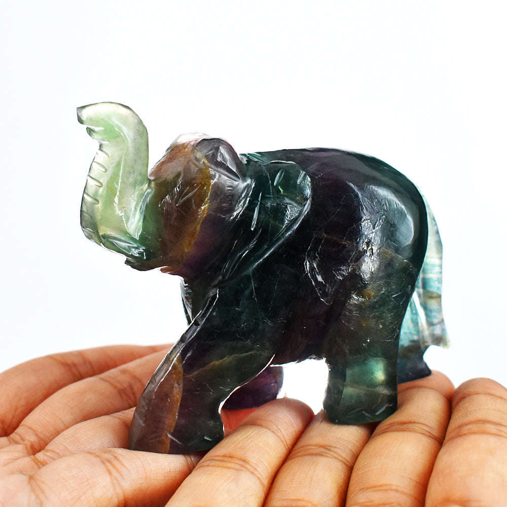 gemsmore:Artisian 891.00  Cts  Multicolor Fluorite Hand Carved Genuine Crystal Gemstone Carving Elephant