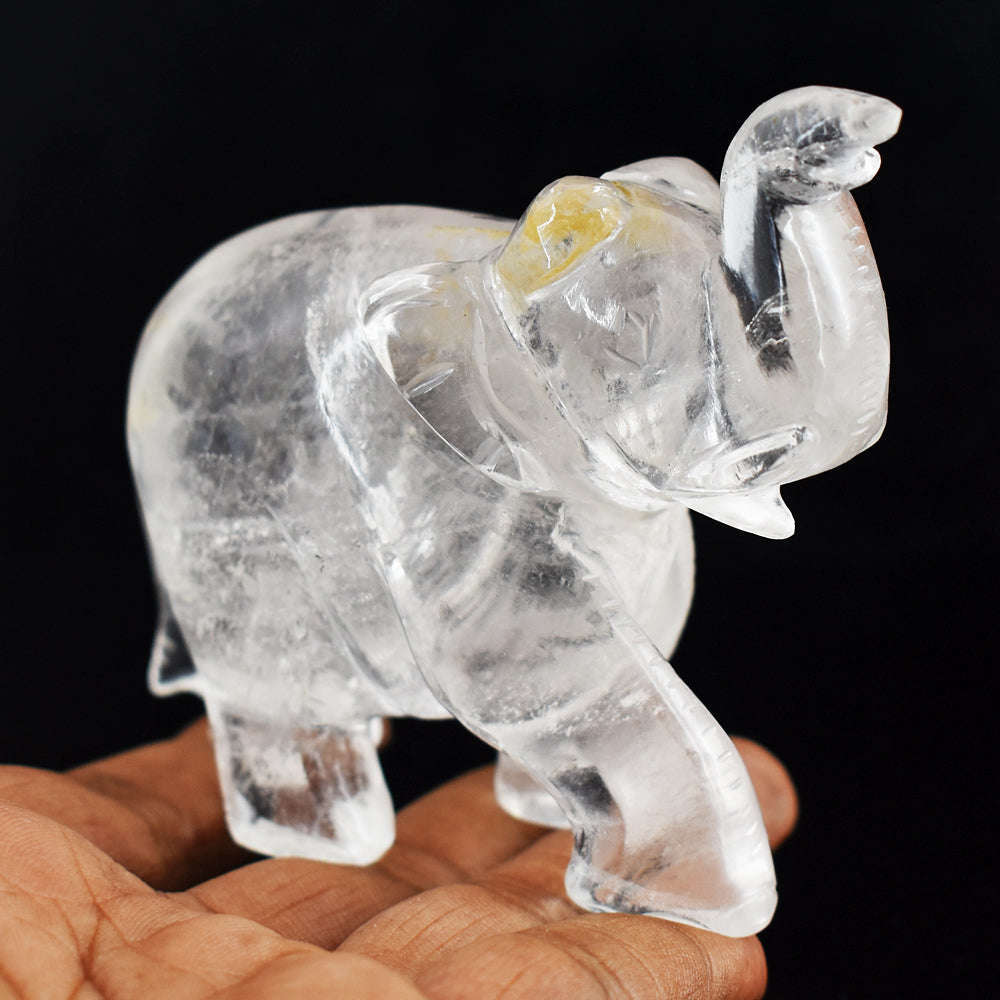 gemsmore:Artisian  986.00  Cts Genuine White Quartz Hand Carved Genuine Crystal Gemstone Carving Elephant