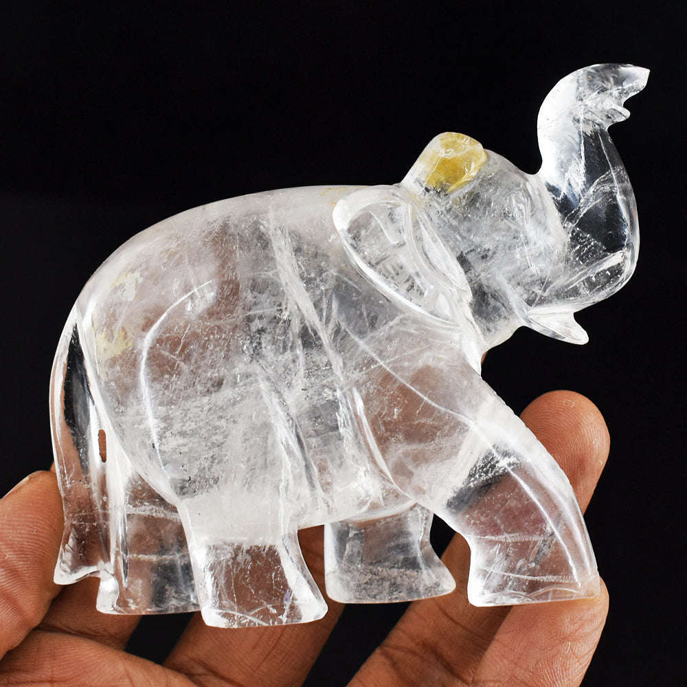 gemsmore:Artisian  986.00  Cts Genuine White Quartz Hand Carved Genuine Crystal Gemstone Carving Elephant