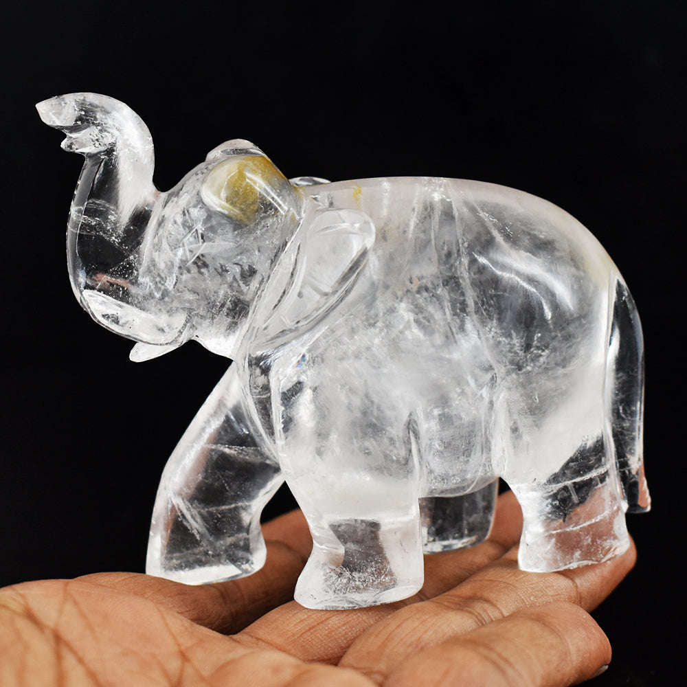 gemsmore:Artisian  986.00  Cts Genuine White Quartz Hand Carved Genuine Crystal Gemstone Carving Elephant