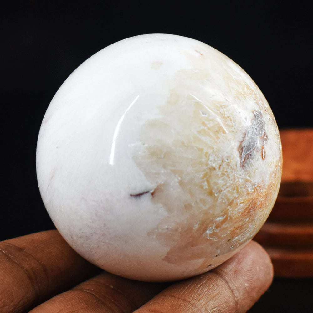 gemsmore:Artisian  Flower Agate Hand Carved Crystal Healing Sphere