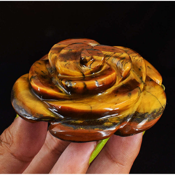 gemsmore:Artisian  Golden Tiger Eye  Hand Carved  Rose  Gemstone  Carving