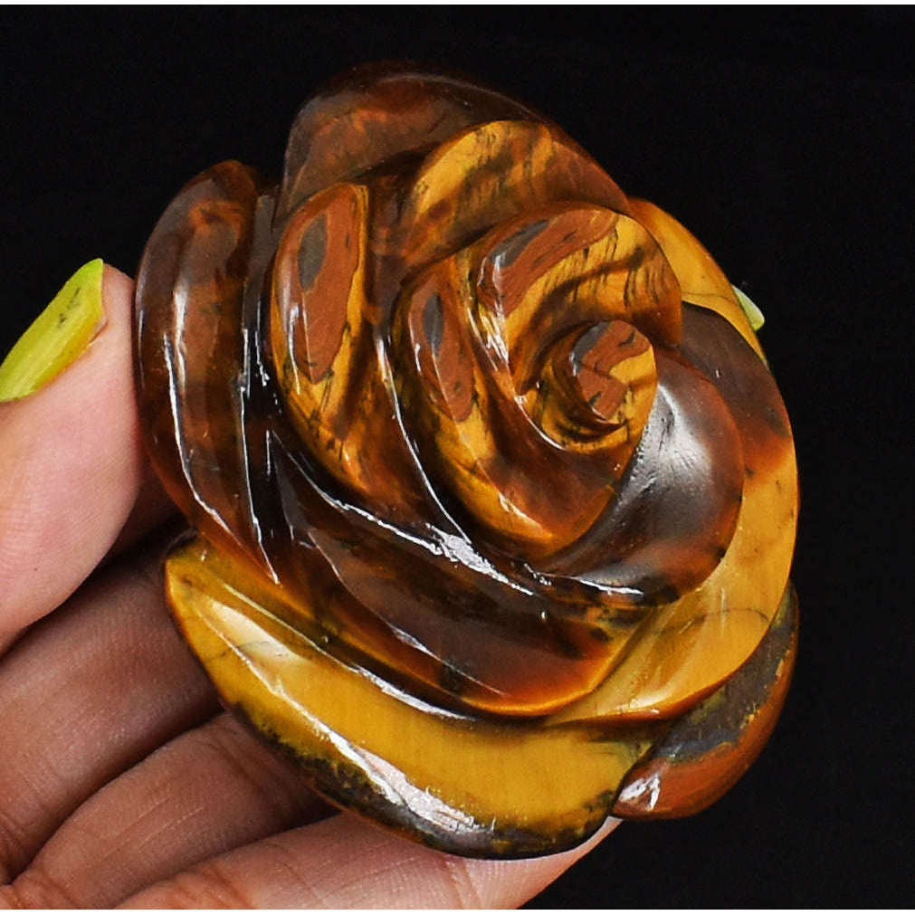 gemsmore:Artisian  Golden Tiger Eye  Hand Carved  Rose  Gemstone  Carving