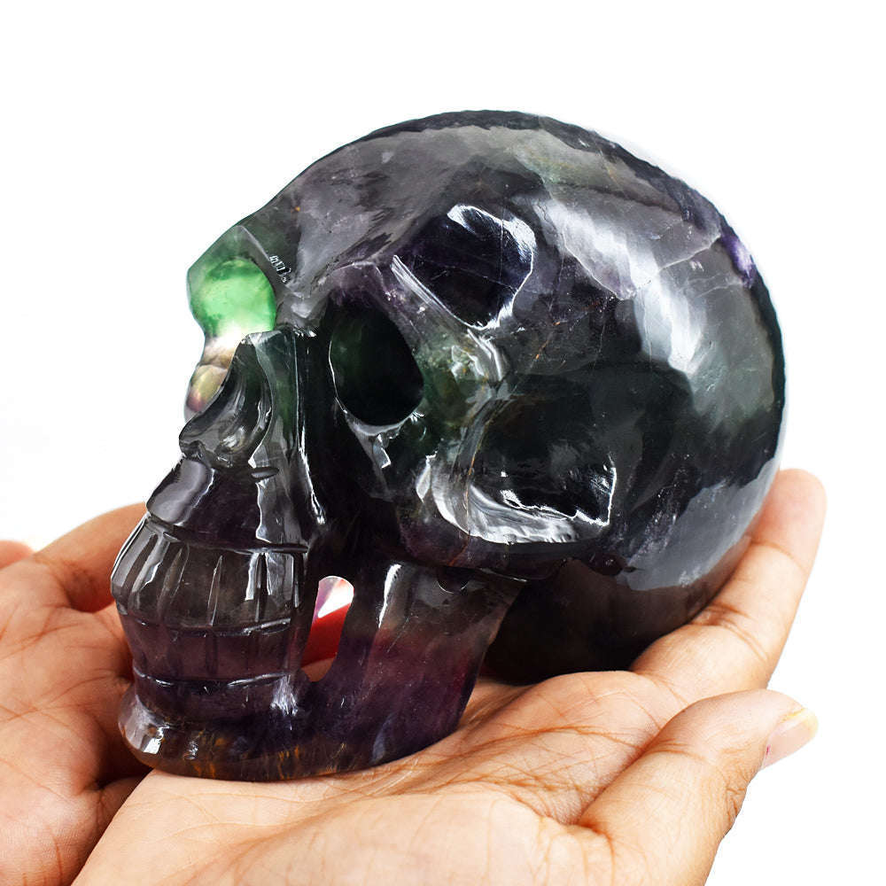 gemsmore:Artisian  Multicolor Fluorite  Hand Carved 6233.00  Cts  Genuine Crystal Gemstone Carving Skull