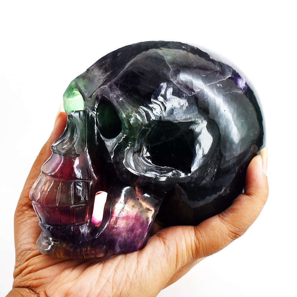 gemsmore:Artisian  Multicolor Fluorite  Hand Carved 6233.00  Cts  Genuine Crystal Gemstone Carving Skull