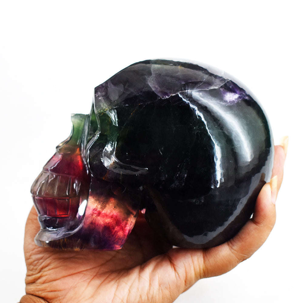 gemsmore:Artisian  Multicolor Fluorite  Hand Carved 6233.00  Cts  Genuine Crystal Gemstone Carving Skull