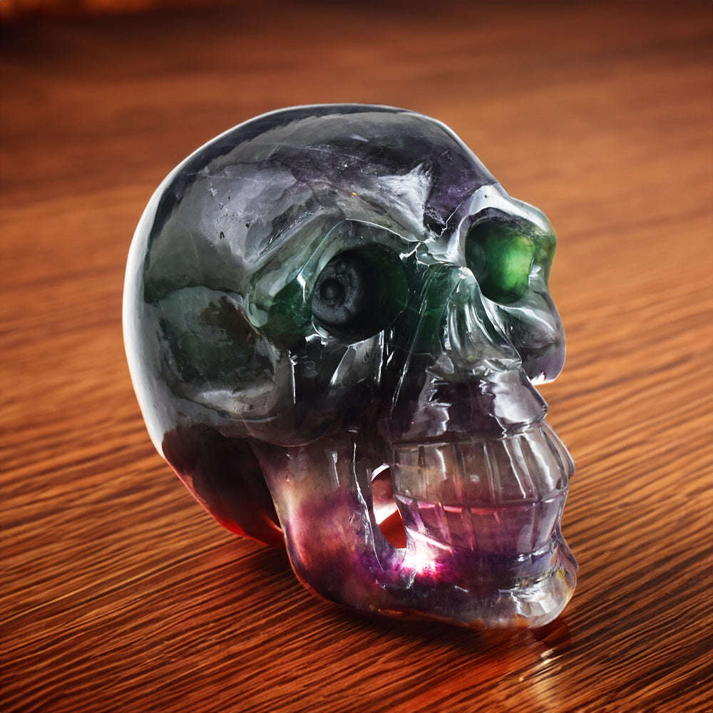 gemsmore:Artisian  Multicolor Fluorite  Hand Carved 6233.00  Cts  Genuine Crystal Gemstone Carving Skull