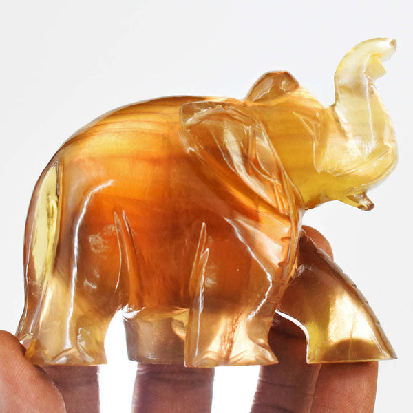 gemsmore:Artisian Multicolor Fluorite Hand Carved Genuine Crystal Gemstone Carving Elephant