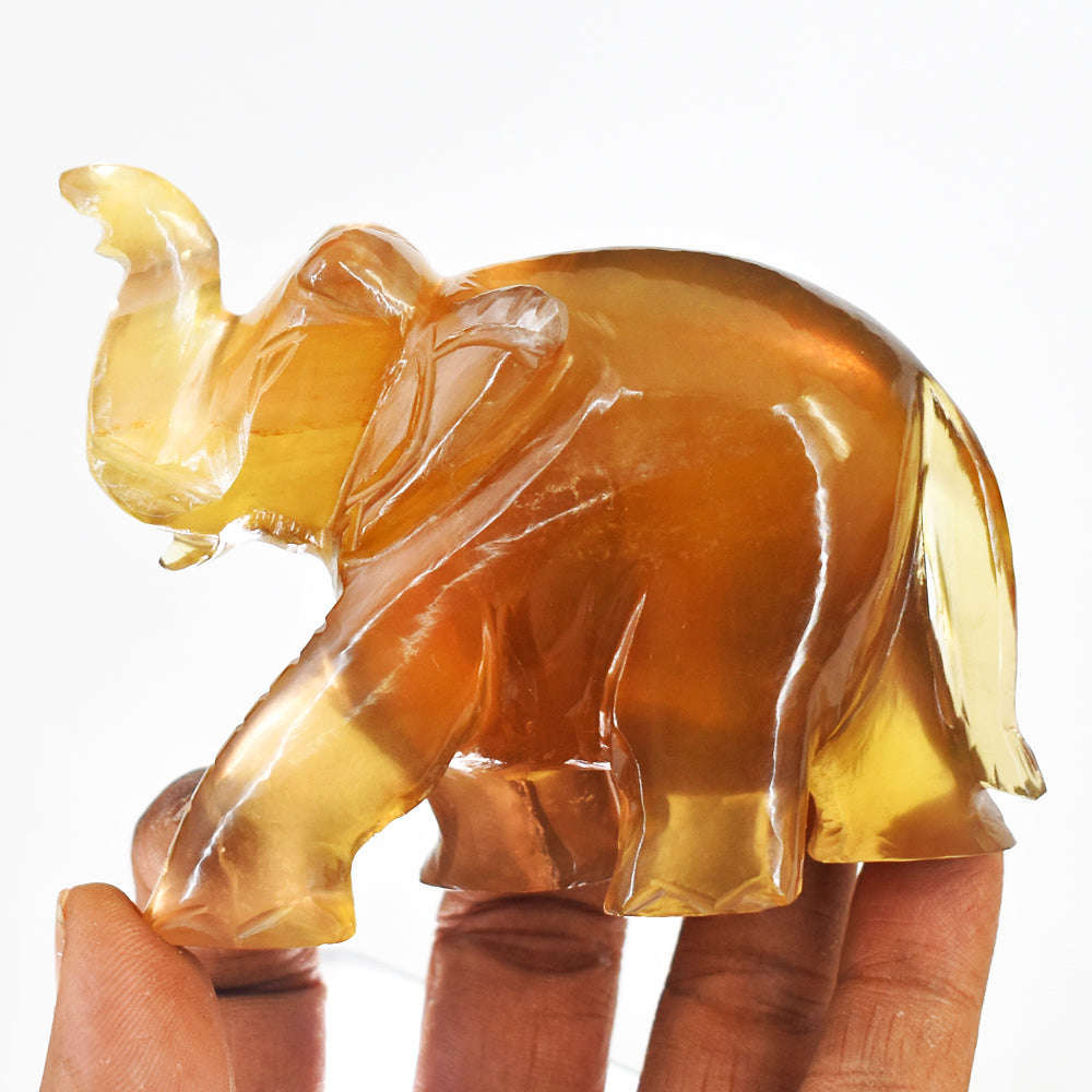 gemsmore:Artisian Multicolor Fluorite Hand Carved Genuine Crystal Gemstone Carving Elephant