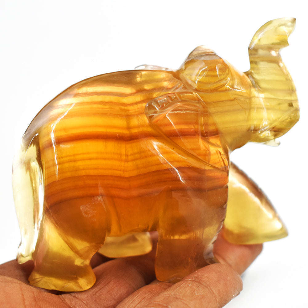 gemsmore:Artisian Multicolor Fluorite Hand Carved Genuine Crystal Gemstone Carving Elephant