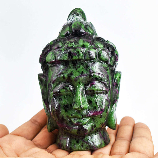 gemsmore:Artisian  Ruby Zoisite Hand Carved Genuine Crystal Gemstone Carving Buddha Head