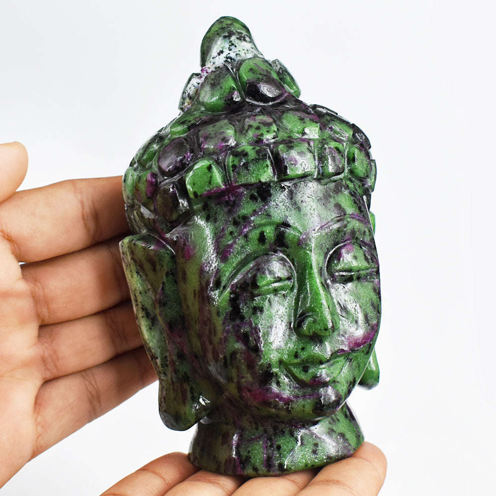 gemsmore:Artisian  Ruby Zoisite Hand Carved Genuine Crystal Gemstone Carving Buddha Head