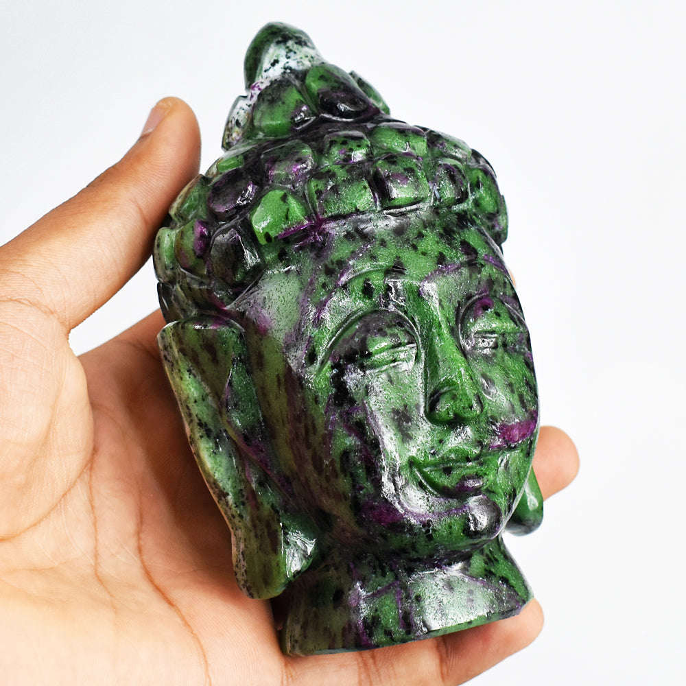 gemsmore:Artisian  Ruby Zoisite Hand Carved Genuine Crystal Gemstone Carving Buddha Head