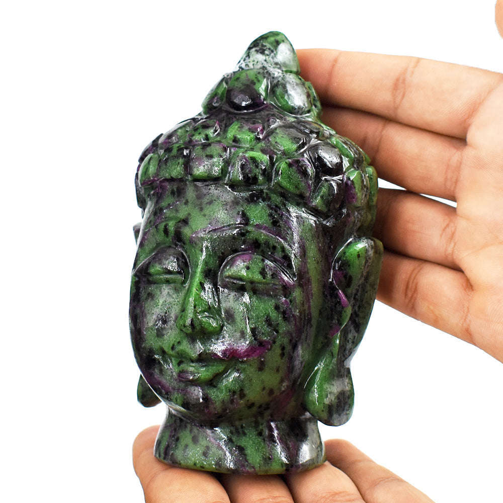 gemsmore:Artisian  Ruby Zoisite Hand Carved Genuine Crystal Gemstone Carving Buddha Head