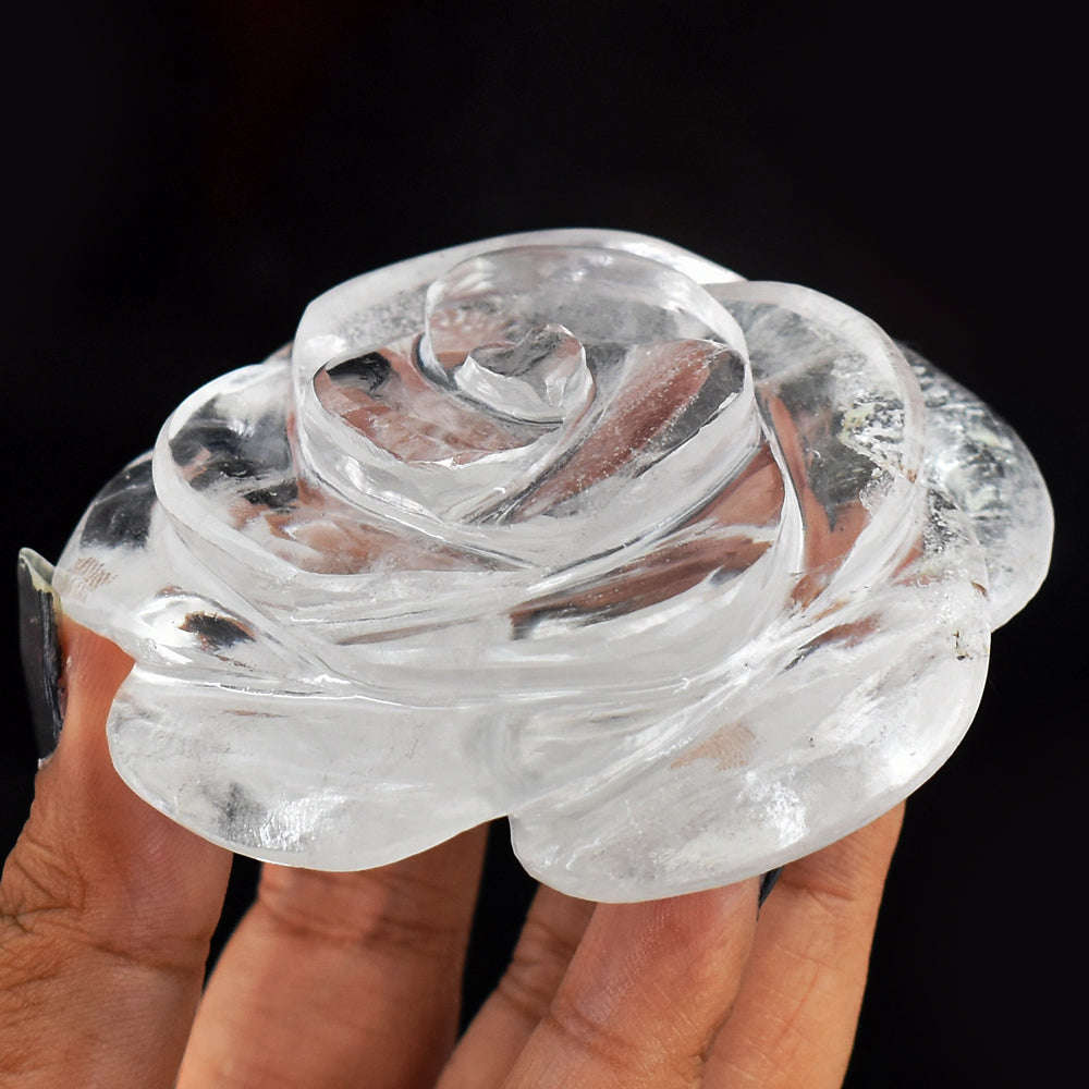 gemsmore:Artisian  White  Quartz  602.00 Cts Hand Carved Rose Flower Carving Gemstone