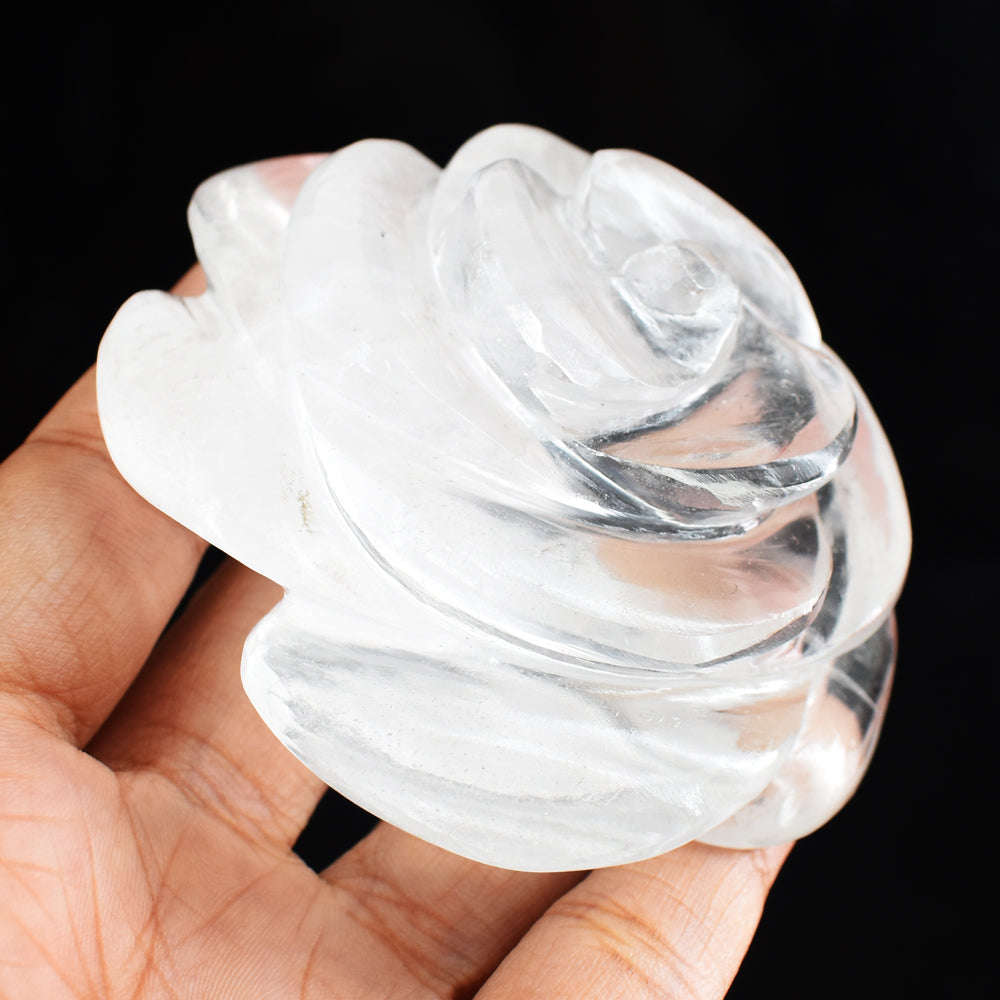 gemsmore:Artisian  White  Quartz  976.00 Cts Genuine  Hand Carved Rose Flower Carving Gemstone