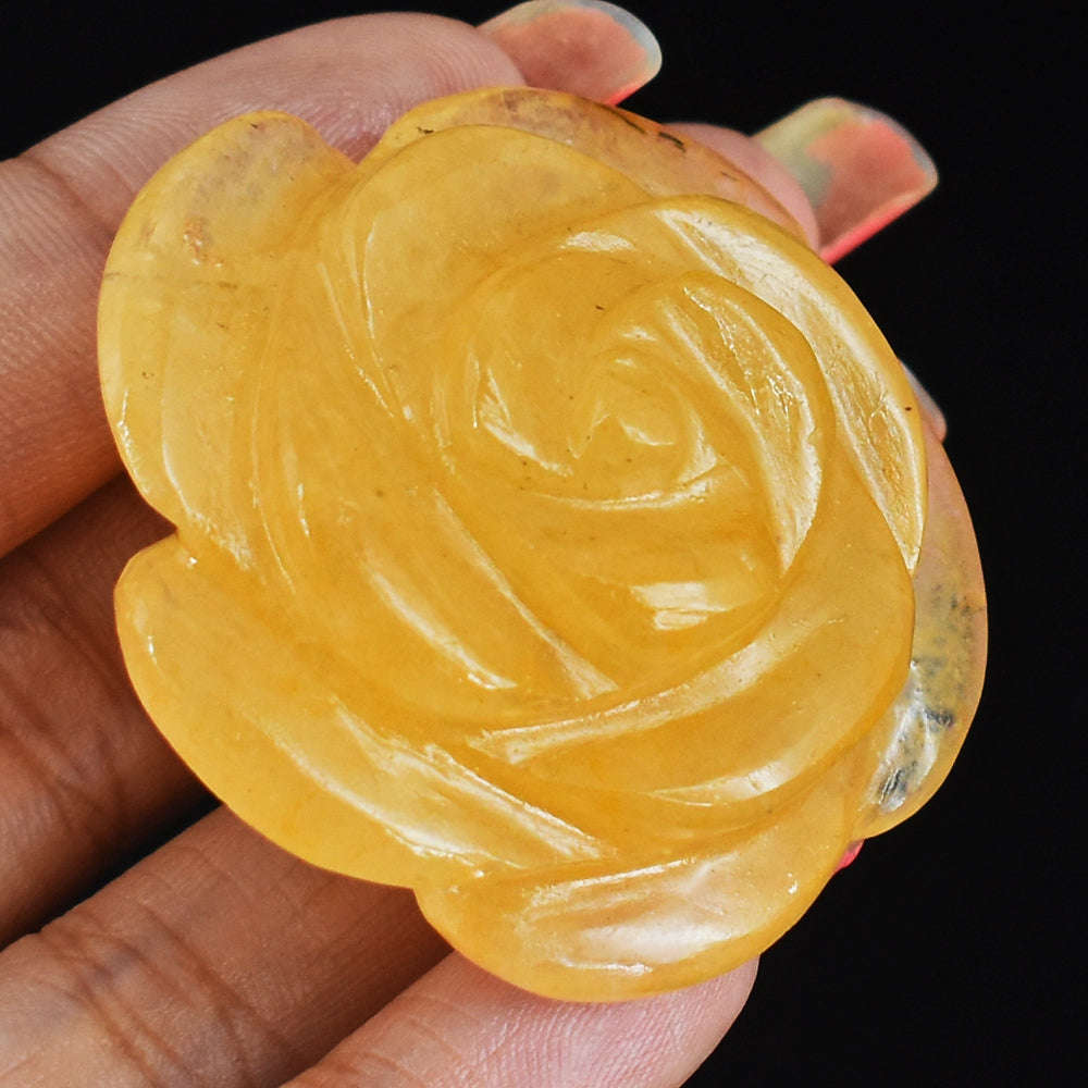 gemsmore:Aventurine  Hand  Carved  191.00 Cts  Genuine  Rose Flower  Gemstone  Carving