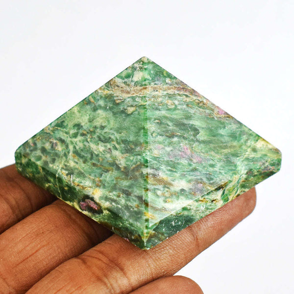 gemsmore:Awesome 346.00 Cts Genuine Pink In Ruby Fuchsite Hand Carved  Healing Pyramid