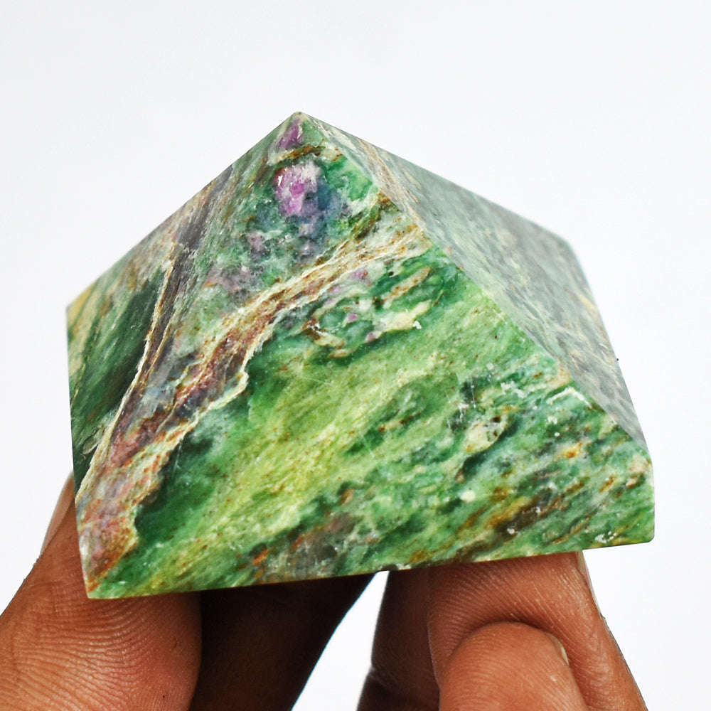 gemsmore:Awesome 346.00 Cts Genuine Pink In Ruby Fuchsite Hand Carved  Healing Pyramid
