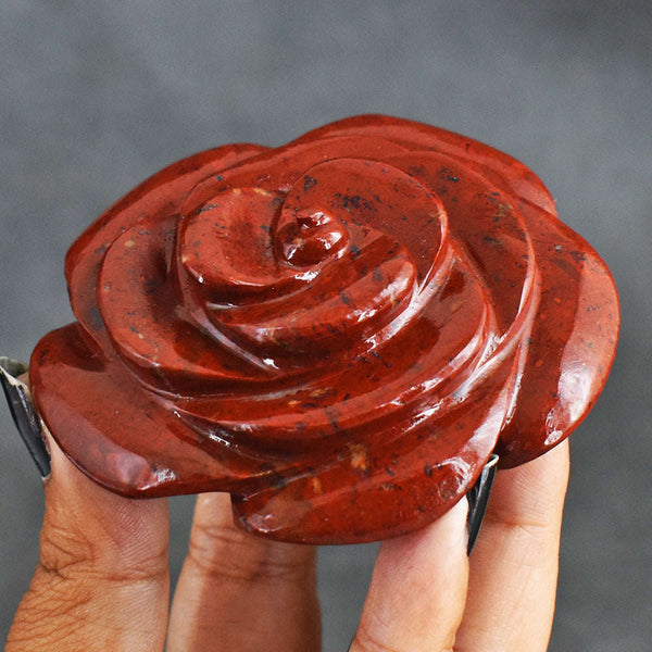gemsmore:Awesome  596.00  Cts  Red  Jasper  Hand  Carved  Rose  Flower  Gemstone