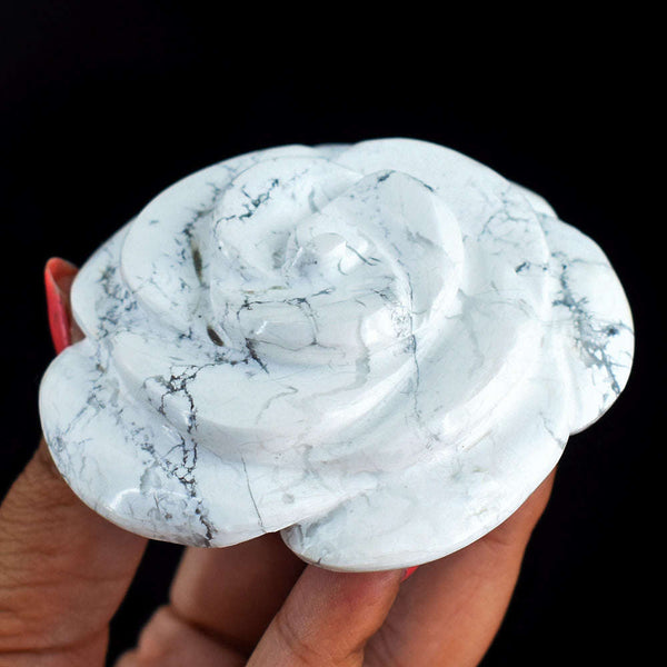 gemsmore:Awesome  643.00 Cts Howlite Hand Carved Genuine Gemstone Rose Carving