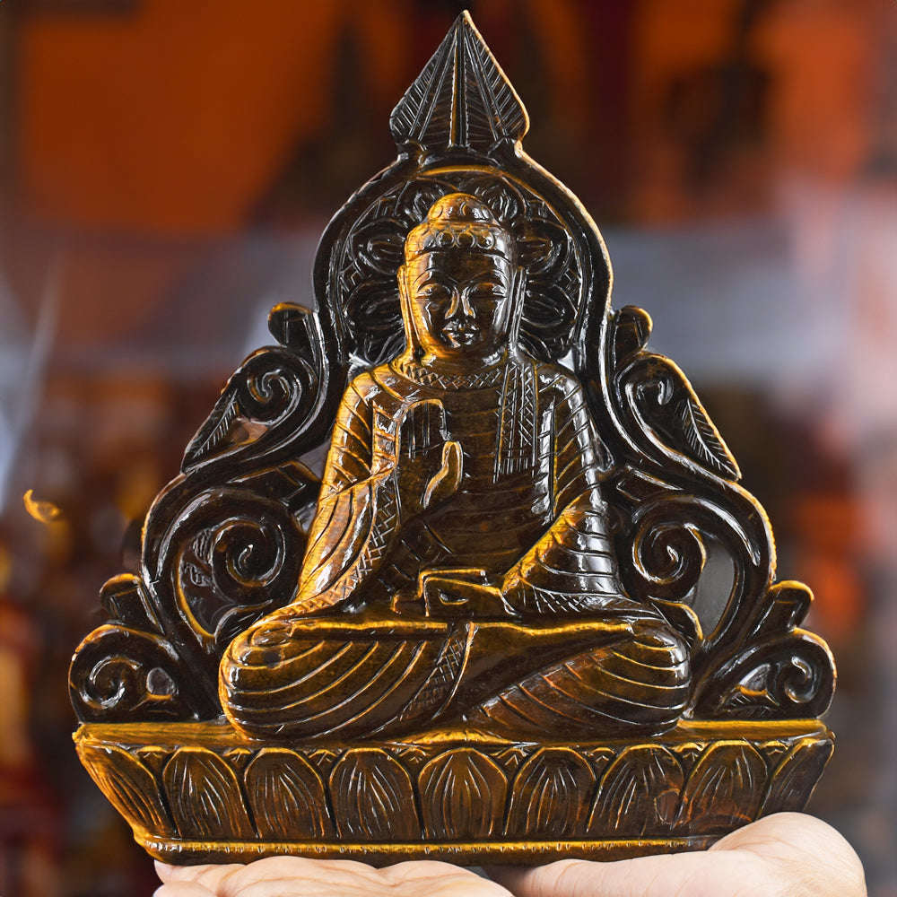 gemsmore:Awesome  8815.00  Cts Golden Tiger Eye  Hand  Carved  Crystal  Idol  Lord  Buddha  Statue