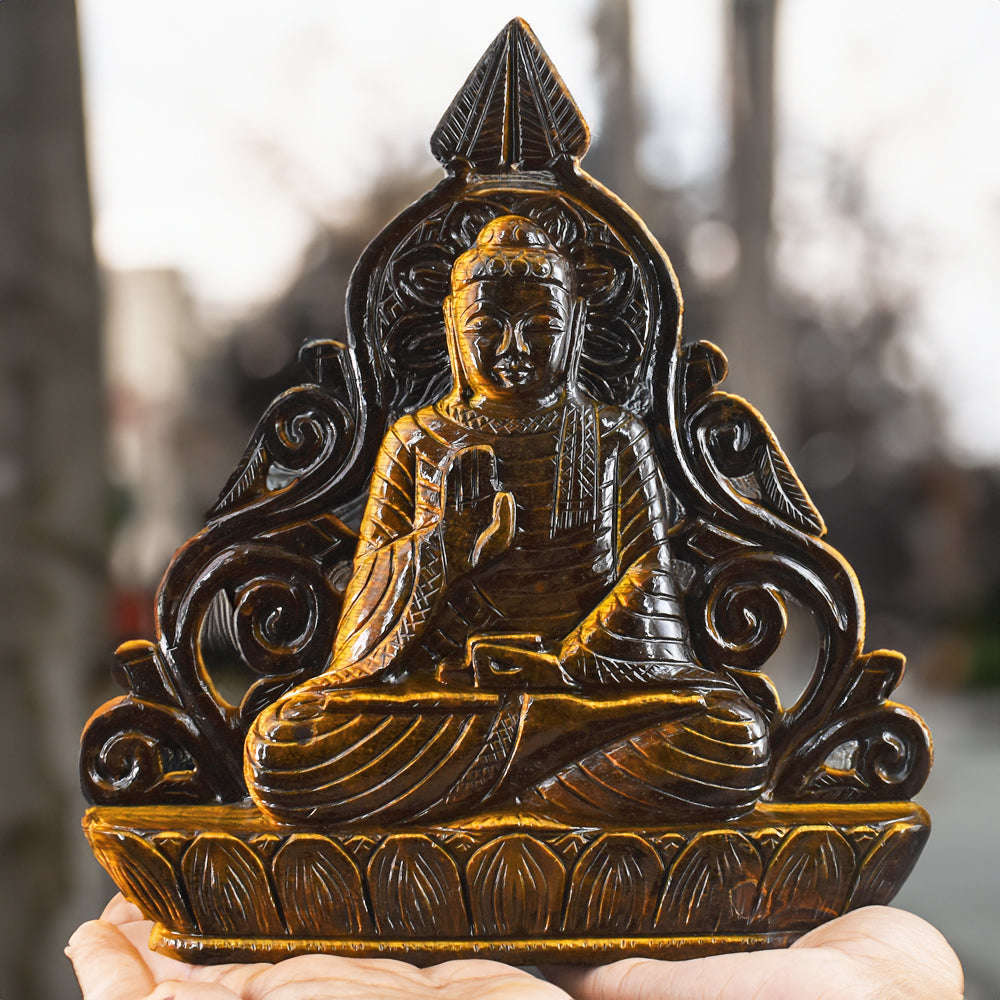 gemsmore:Awesome  8815.00  Cts Golden Tiger Eye  Hand  Carved  Crystal  Idol  Lord  Buddha  Statue