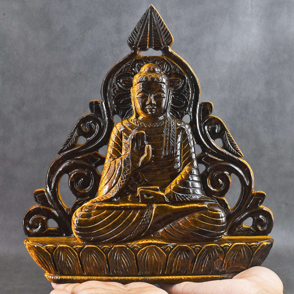 gemsmore:Awesome  8815.00  Cts Golden Tiger Eye  Hand  Carved  Crystal  Idol  Lord  Buddha  Statue