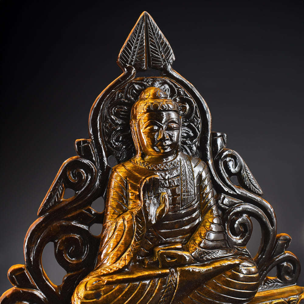 gemsmore:Awesome  8815.00  Cts Golden Tiger Eye  Hand  Carved  Crystal  Idol  Lord  Buddha  Statue