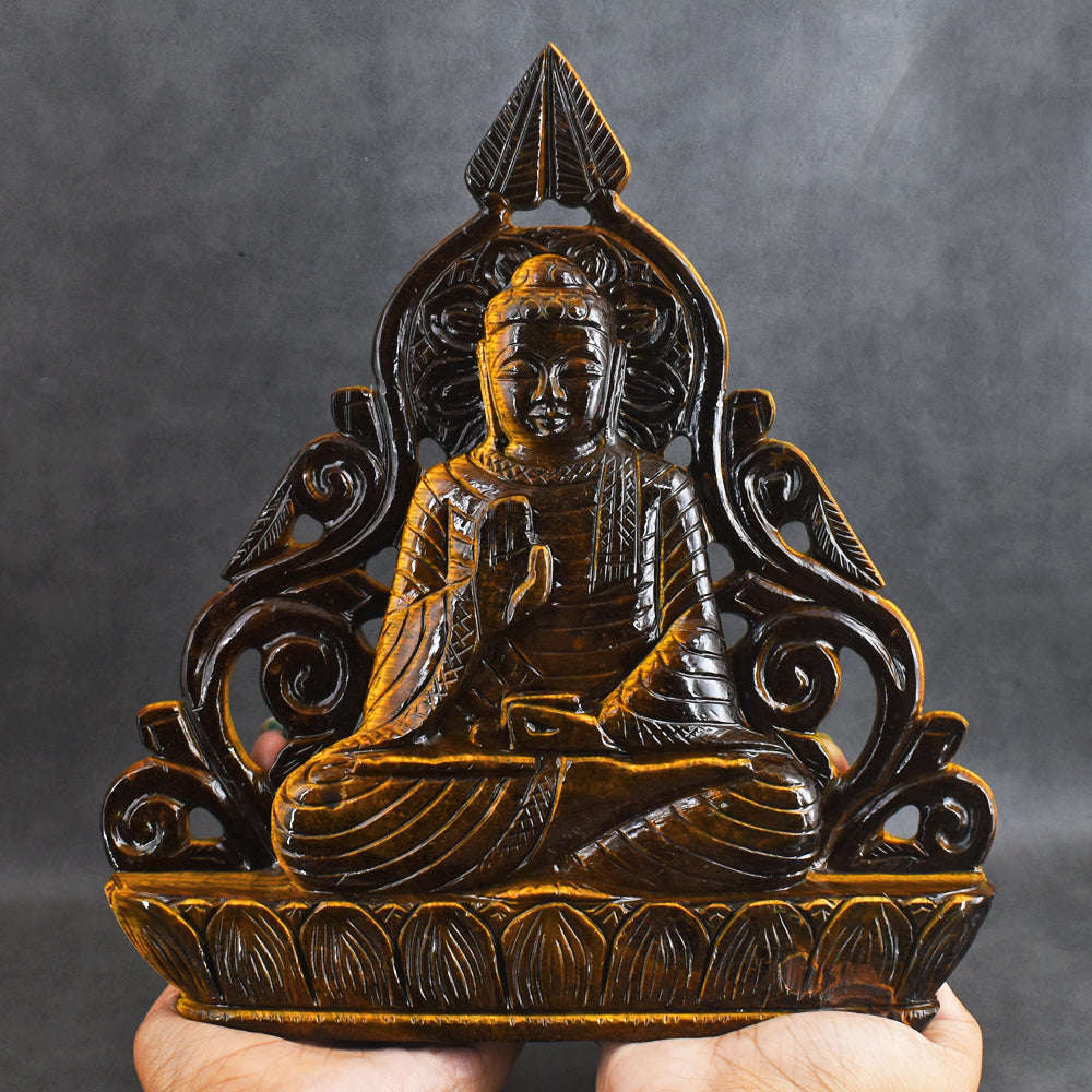 gemsmore:Awesome  8815.00  Cts Golden Tiger Eye  Hand  Carved  Crystal  Idol  Lord  Buddha  Statue