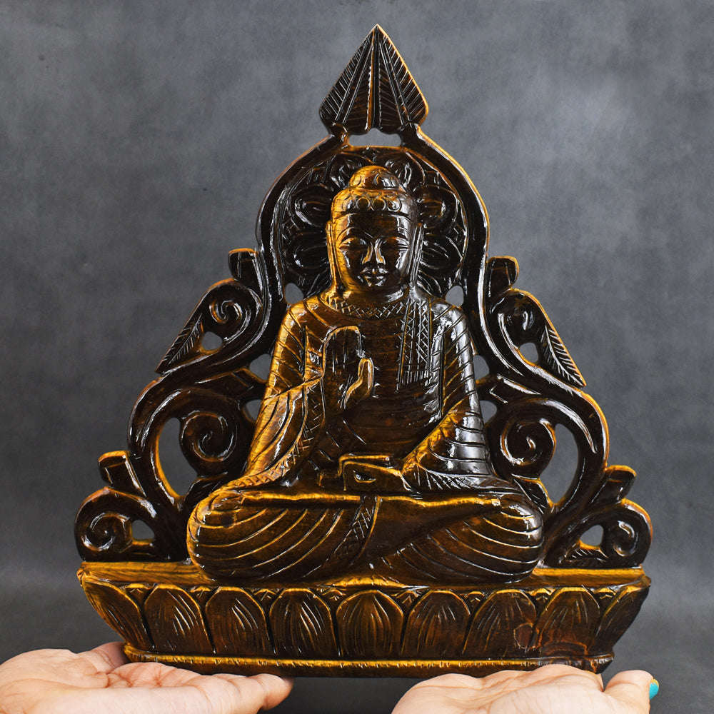 gemsmore:Awesome  8815.00  Cts Golden Tiger Eye  Hand  Carved  Crystal  Idol  Lord  Buddha  Statue