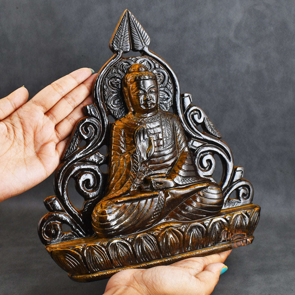gemsmore:Awesome  8815.00  Cts Golden Tiger Eye  Hand  Carved  Crystal  Idol  Lord  Buddha  Statue