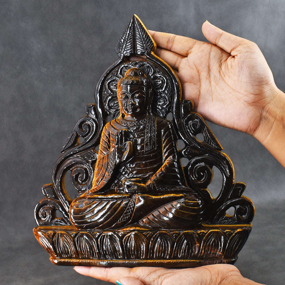 gemsmore:Awesome  8815.00  Cts Golden Tiger Eye  Hand  Carved  Crystal  Idol  Lord  Buddha  Statue