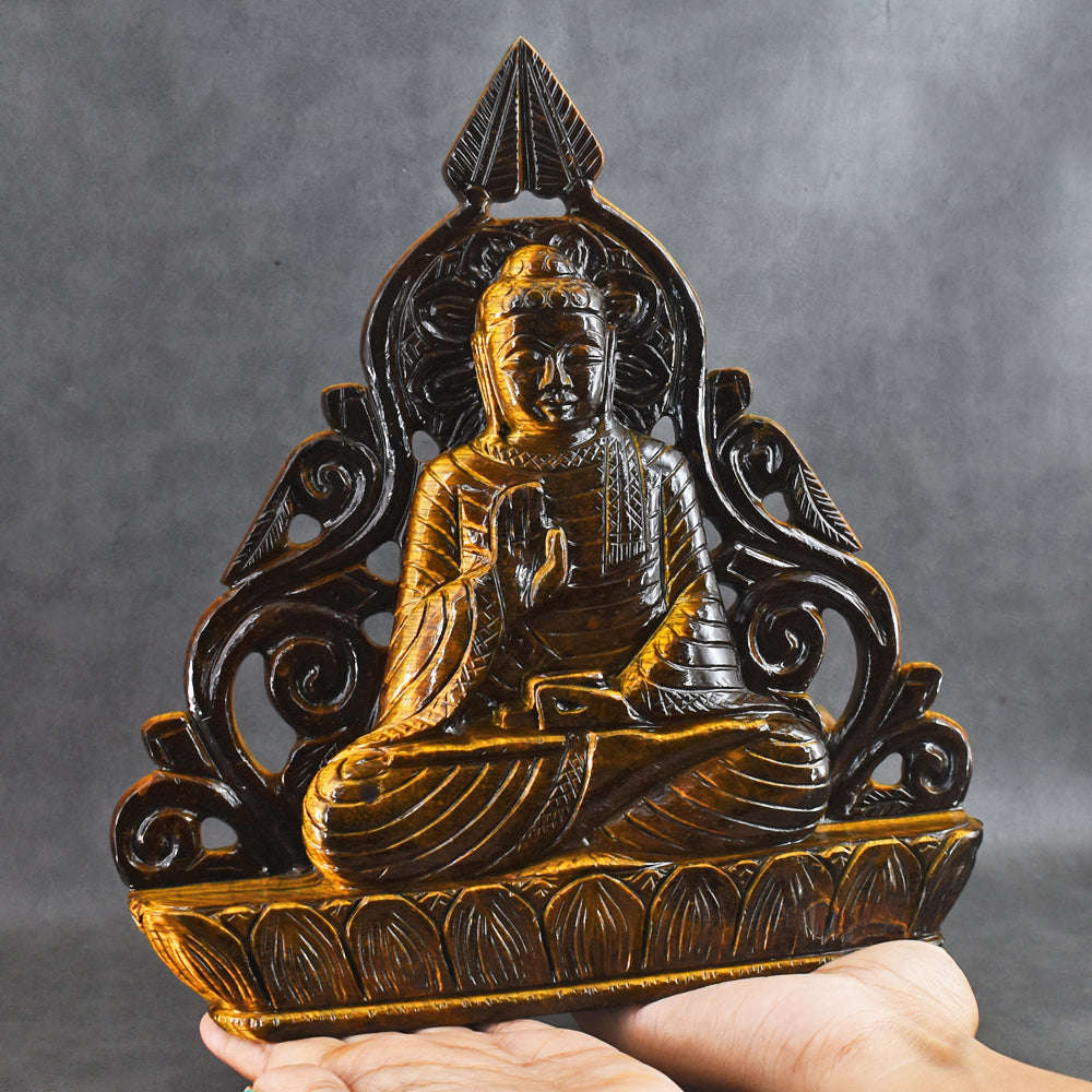 gemsmore:Awesome  8815.00  Cts Golden Tiger Eye  Hand  Carved  Crystal  Idol  Lord  Buddha  Statue