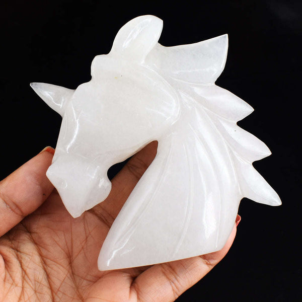 gemsmore:Beautiful  1013.00  Cts  Carats  Genuine  White Quartz  Hand  Carved  Unicorn Head Carving