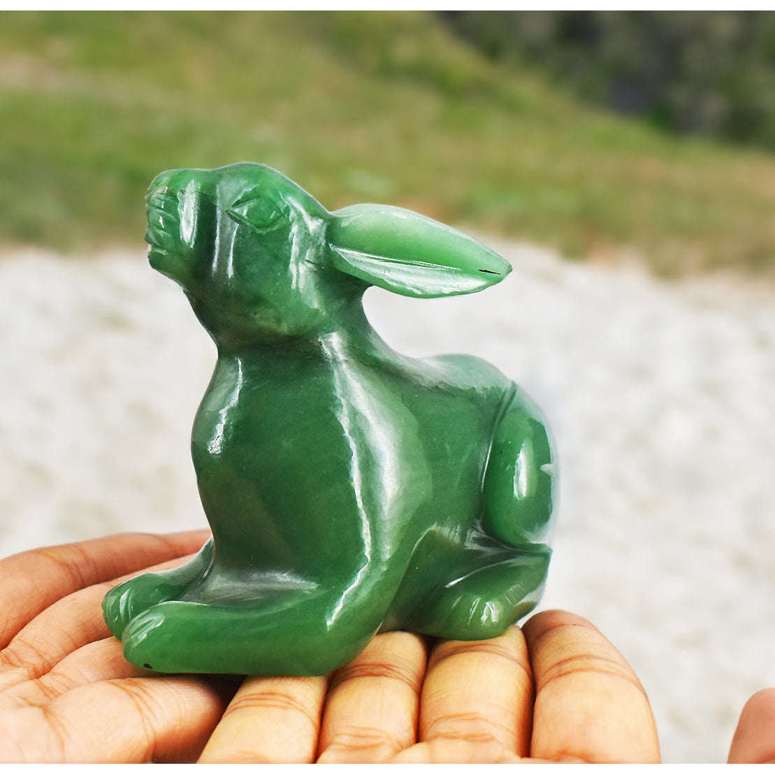 gemsmore:Beautiful 1306.00 Carats  Genuine  Green  Aventurine  Hand Carved  Gemstone  Bunny Carving