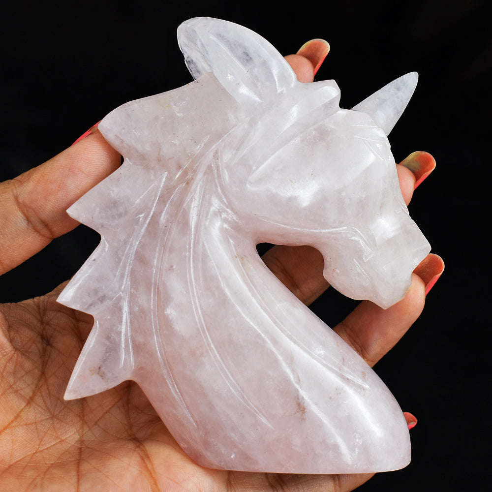 gemsmore:Beautiful  1395.00  Cts  Carats  Genuine  Rose Quartz  Hand  Carved  Unicorn Head Carving