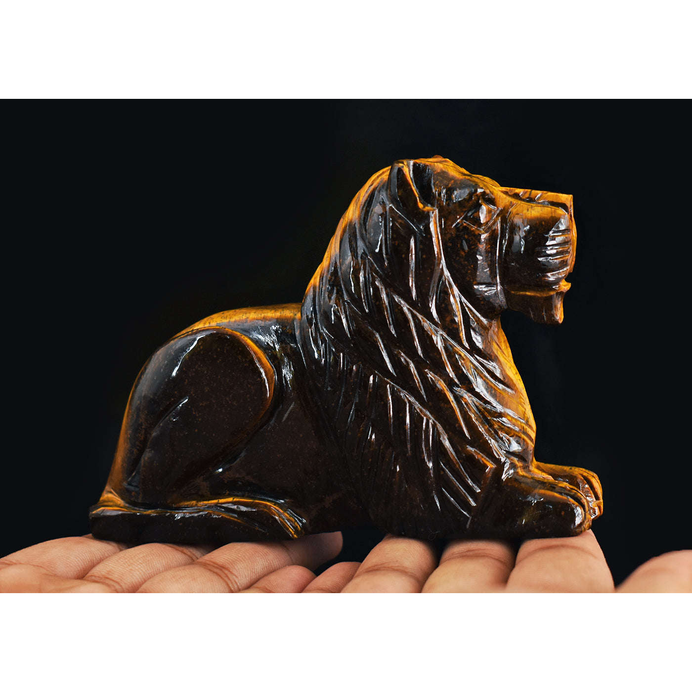 gemsmore:Beautiful  1920.00  Cts  Genuine  Golden Tiger Eye Hand Carved Crystal Gemstone Carving Lion