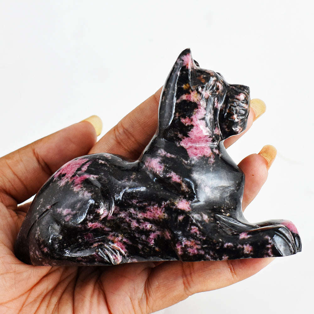 gemsmore:Beautiful  1974.00  Cts  Rhodonite  Hand Carved Craftsmen  Carved Crystal  Dog Gemstone