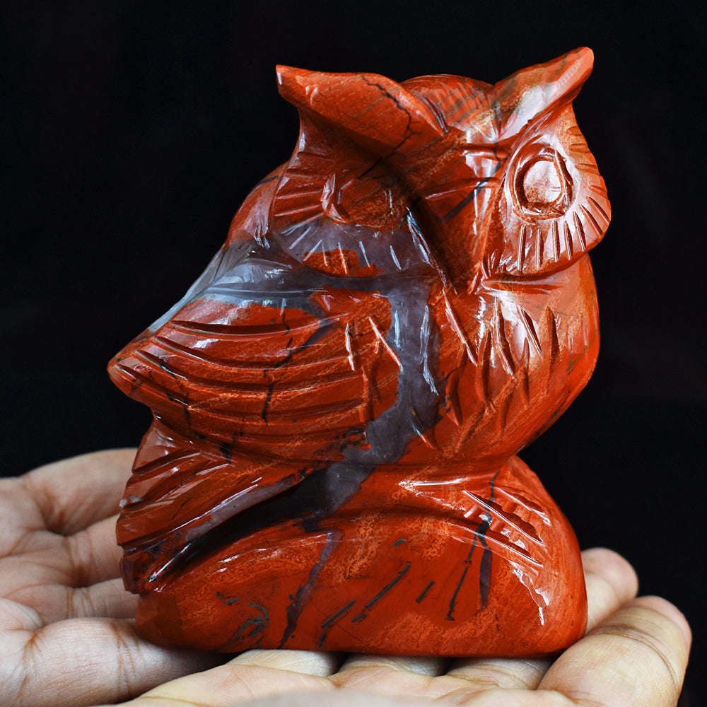 gemsmore:Beautiful 2209.00 Cts  Red Jasper Hand Carved Genuine Crystal Gemstone Owl Carving