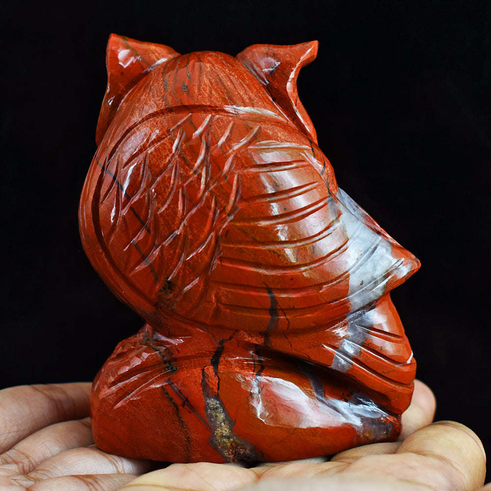 gemsmore:Beautiful 2209.00 Cts  Red Jasper Hand Carved Genuine Crystal Gemstone Owl Carving