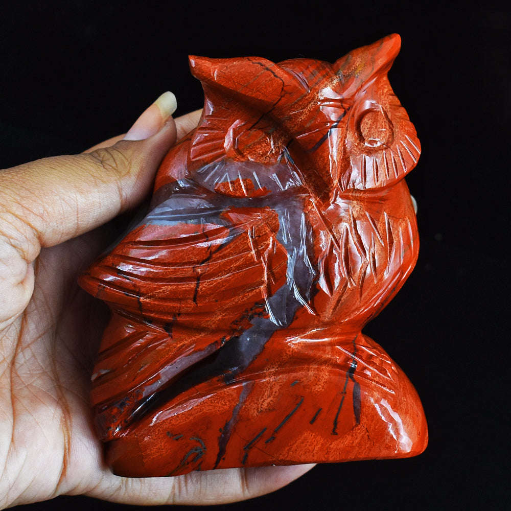 gemsmore:Beautiful 2209.00 Cts  Red Jasper Hand Carved Genuine Crystal Gemstone Owl Carving