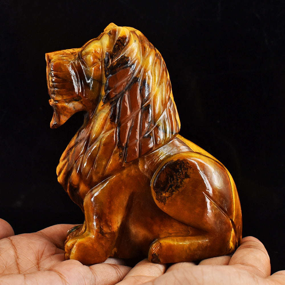 gemsmore:Beautiful  2275.00  Cts  Genuine  Golden Tiger Eye Hand Carved Crystal Gemstone Carving Lion