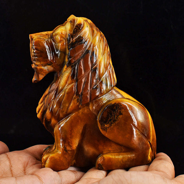 gemsmore:Beautiful  2275.00  Cts  Genuine  Golden Tiger Eye Hand Carved Crystal Gemstone Carving Lion